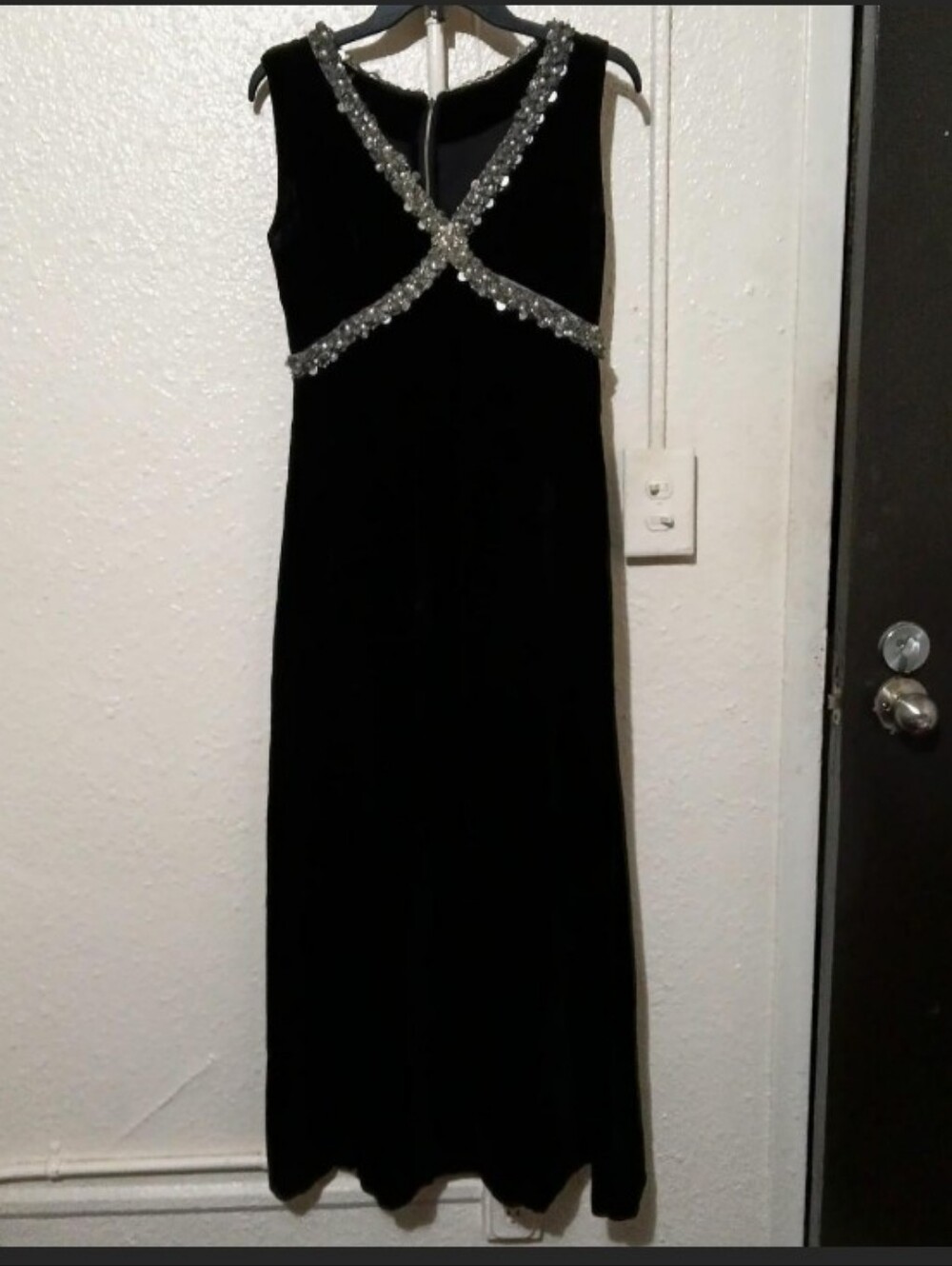 Black Beaded Velvet Evening Dress